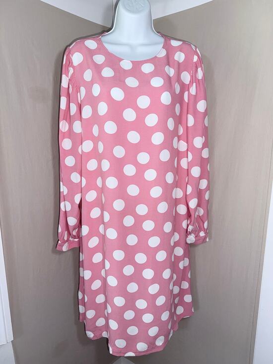 LOFT Dresses & Skirts - LOFT Pink Polka Dot Long Sleeve Viscose Swing Dress XL